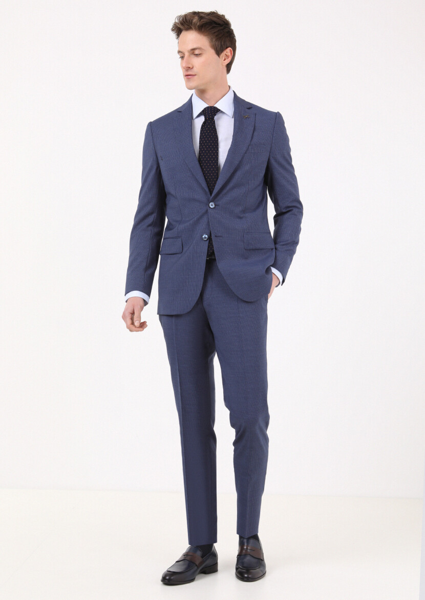 Açık Lacivert Çizgili Thin&taller Slim Fit %100 Yün Takım Elbise 