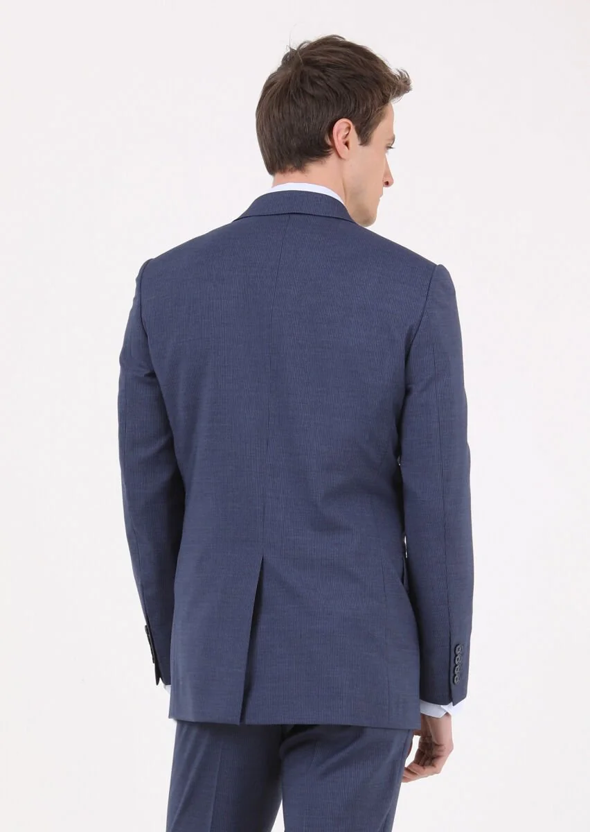 Açık Lacivert Çizgili Thin&taller Slim Fit %100 Yün Takım Elbise - 4