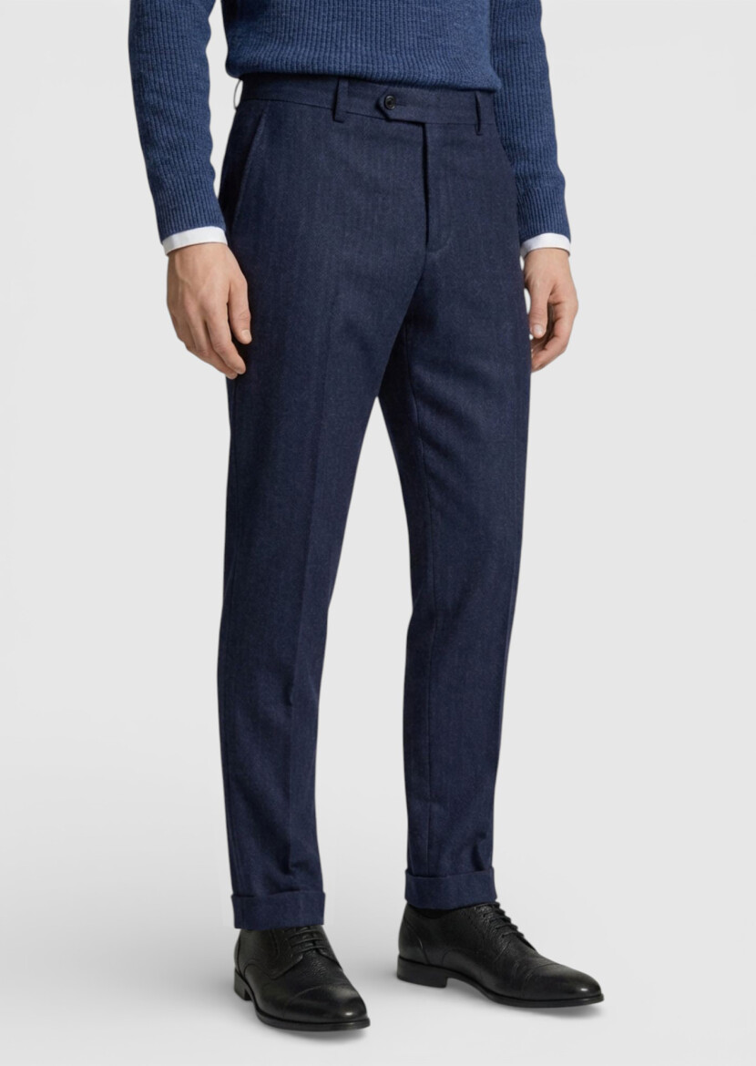 Açık Lacivert Desenli Dokuma Regular Fit Casual Yün Karışımlı Pantolon - RAMSEY