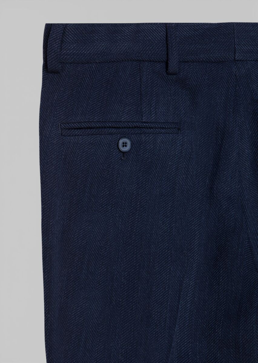 Açık Lacivert Desenli Dokuma Regular Fit Casual Yün Karışımlı Pantolon - 7