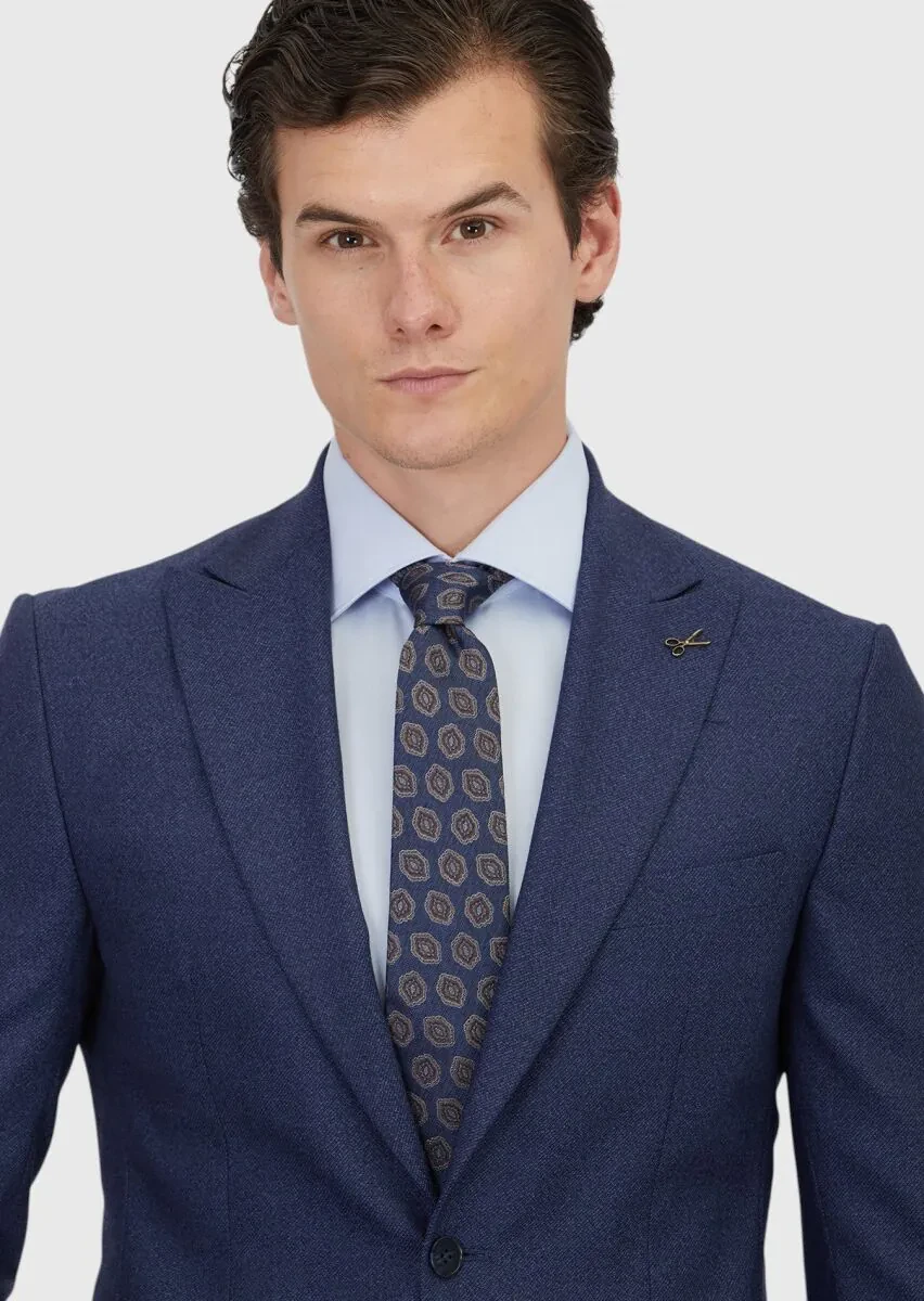 Açık Lacivert Desenli Zeroweight Slim Fit %100 Yün Takım Elbise - 3