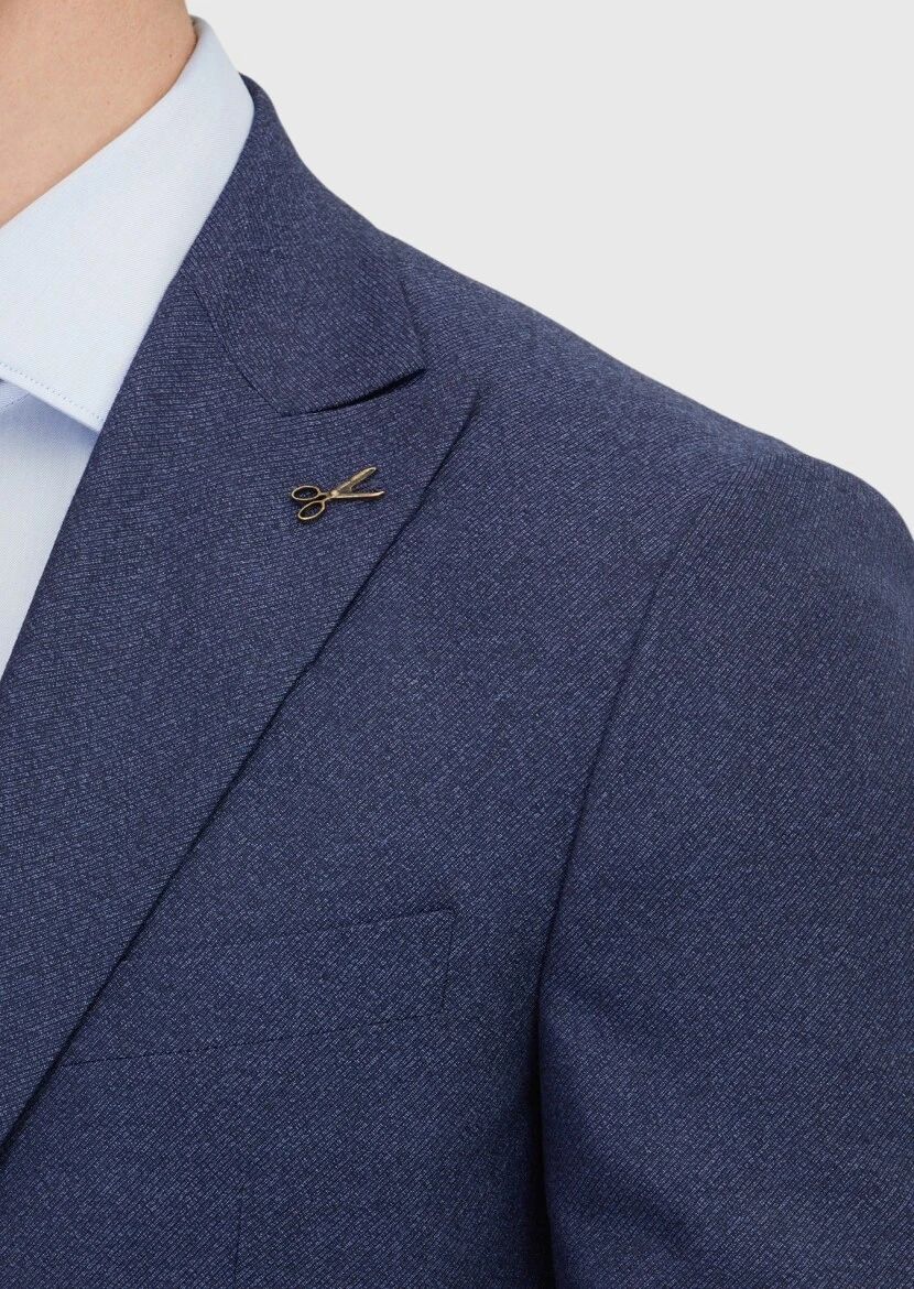 Açık Lacivert Desenli Zeroweight Slim Fit %100 Yün Takım Elbise - 4