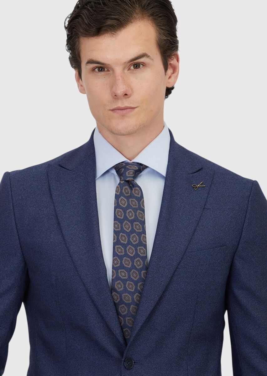 Açık Lacivert Desenli Zeroweight Slim Fit %100 Yün Takım Elbise - 3