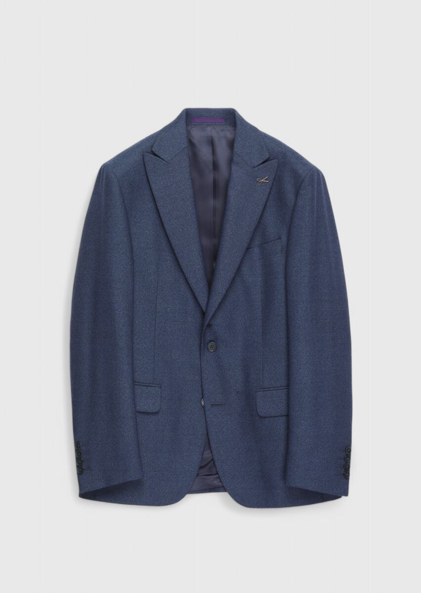 Açık Lacivert Desenli Zeroweight Slim Fit %100 Yün Takım Elbise - 7