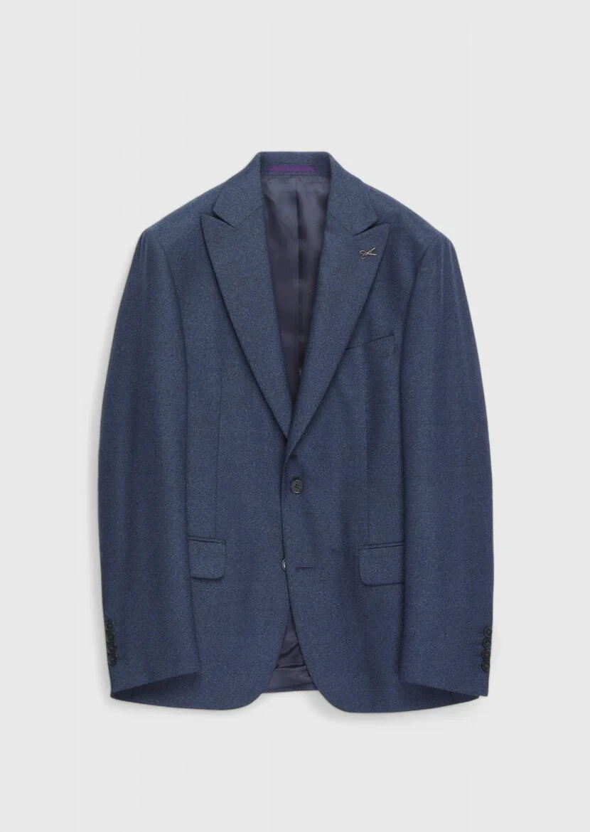 Açık Lacivert Desenli Zeroweight Slim Fit %100 Yün Takım Elbise - 1