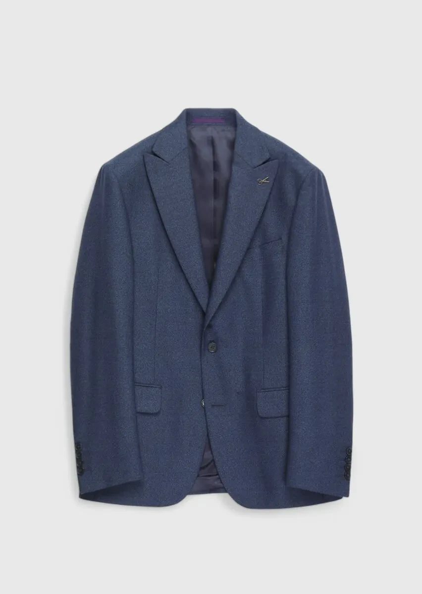 Açık Lacivert Desenli Zeroweight Slim Fit %100 Yün Takım Elbise - 1
