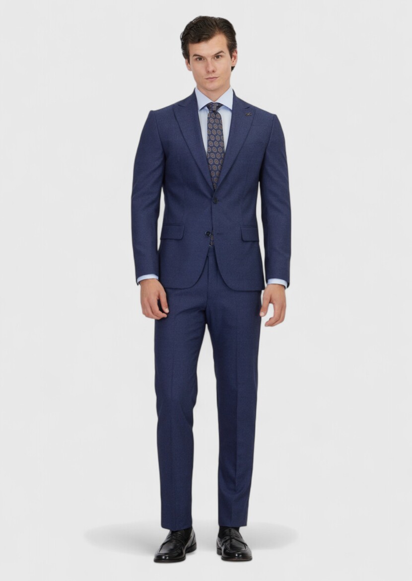 Açık Lacivert Desenli Zeroweight Slim Fit %100 Yün Takım Elbise - RAMSEY