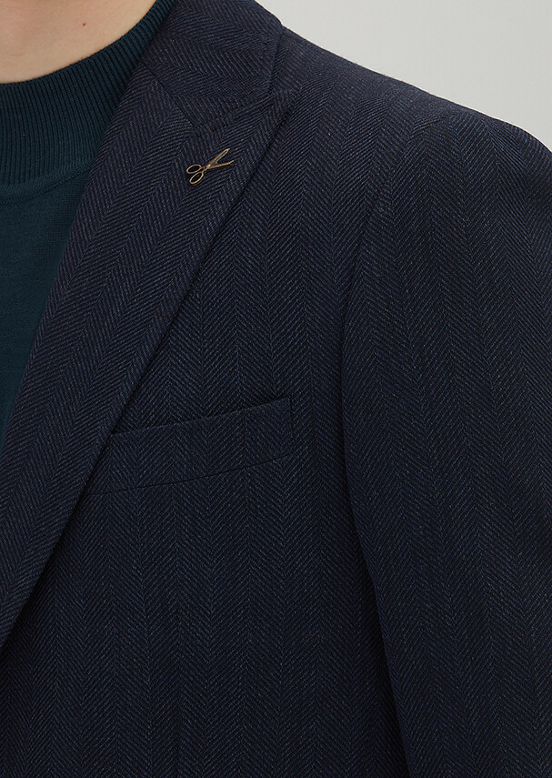 Açık Lacivert Desenli Zeroweight Slim Fit Yün Karışımlı Ceket - 3