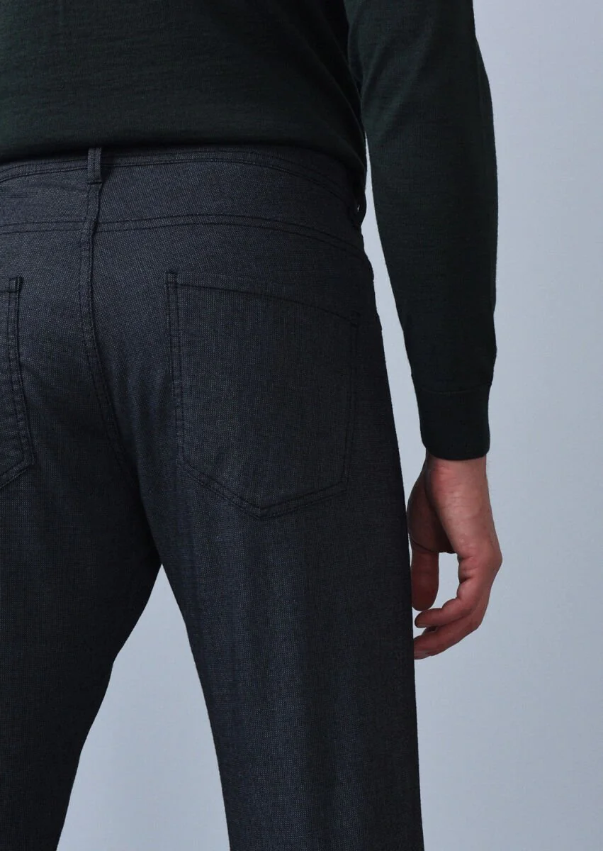 Açık Lacivert Düz Dokuma Slim Fit Casual Pamuk Karışımlı Pantolon - 4
