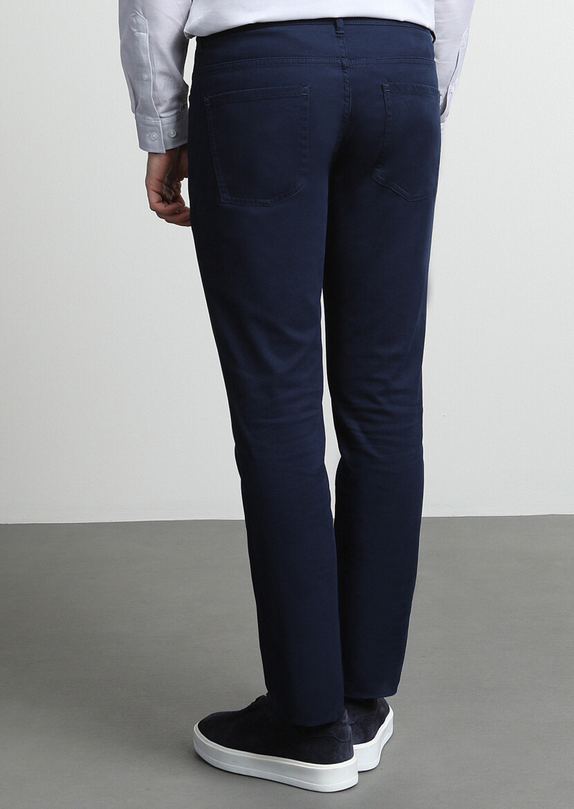 Açık Lacivert Düz Dokuma Slim Fit Casual Pamuk Karışımlı Pantolon - 3