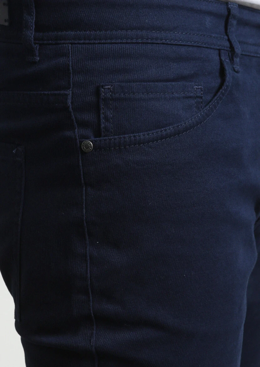 Açık Lacivert Düz Dokuma Slim Fit Casual Pamuk Karışımlı Pantolon 