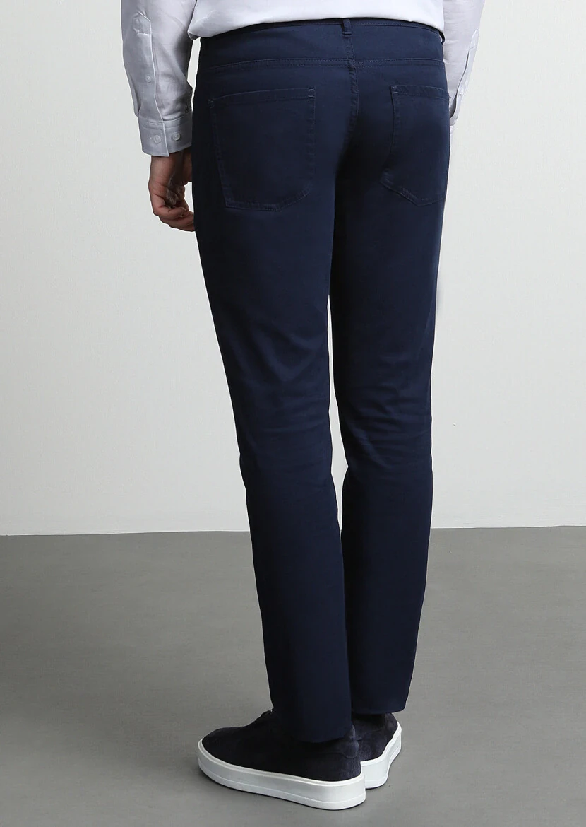 Açık Lacivert Düz Dokuma Slim Fit Casual Pamuk Karışımlı Pantolon - 4