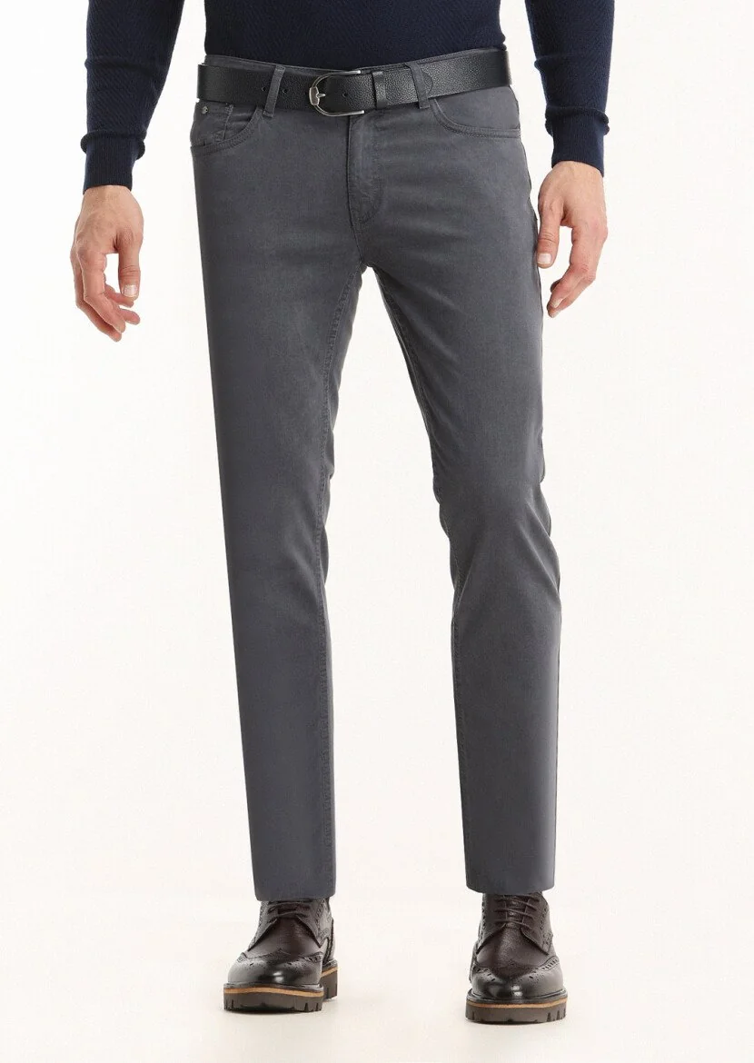 Açık Lacivert Düz Dokuma Slim Fit Casual Pamuk Karışımlı Pantolon 