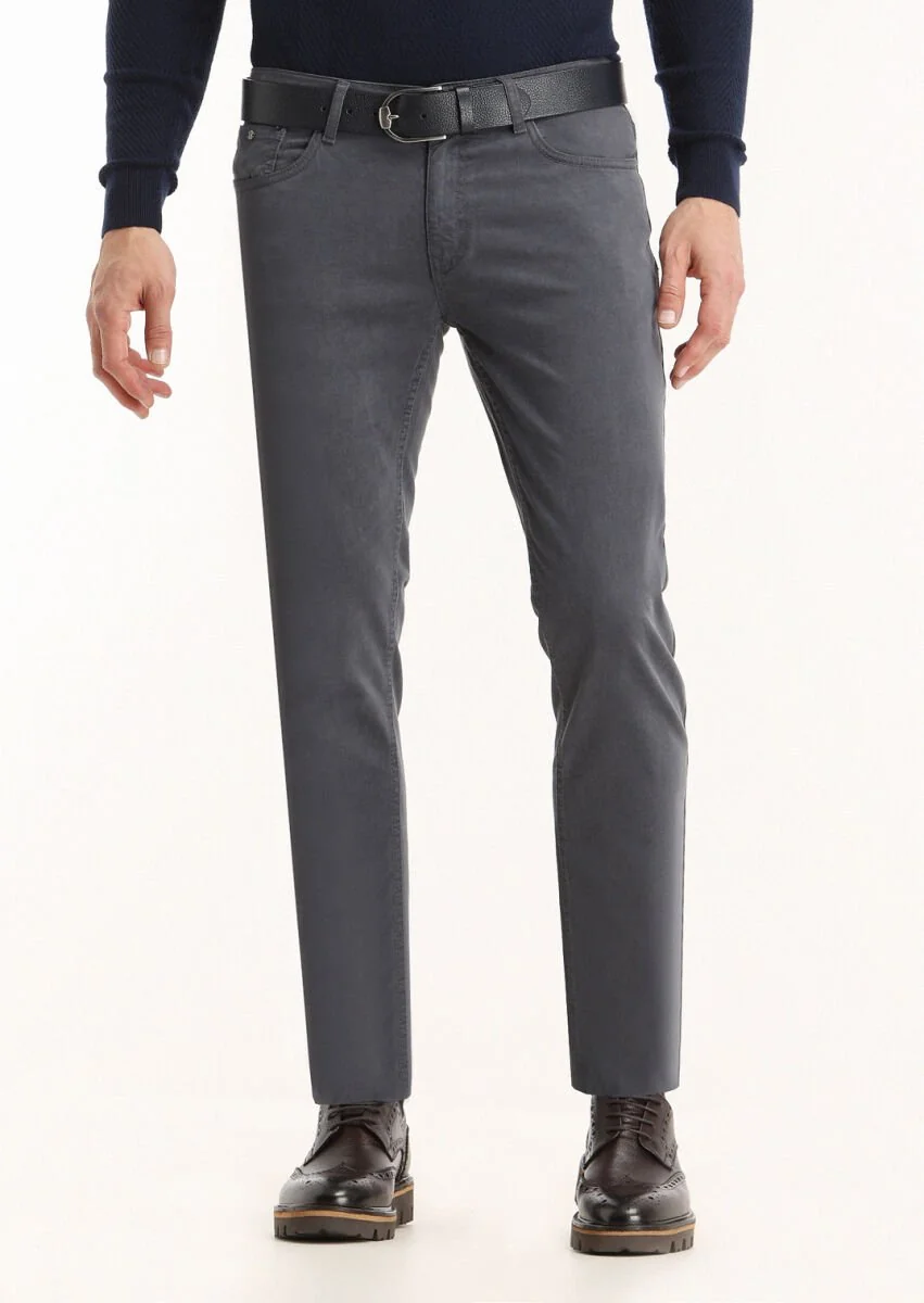 Açık Lacivert Düz Dokuma Slim Fit Casual Pamuk Karışımlı Pantolon - 2