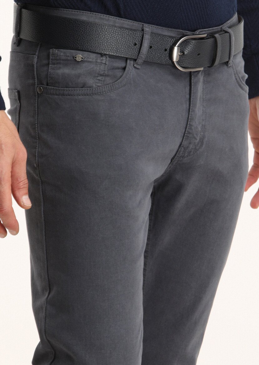 Açık Lacivert Düz Dokuma Slim Fit Casual Pamuk Karışımlı Pantolon - 3