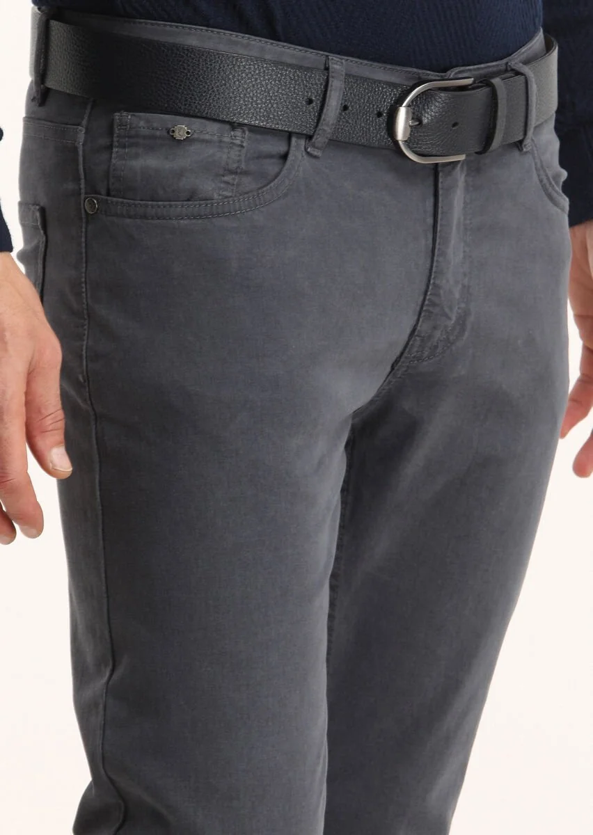 Açık Lacivert Düz Dokuma Slim Fit Casual Pamuk Karışımlı Pantolon - 3
