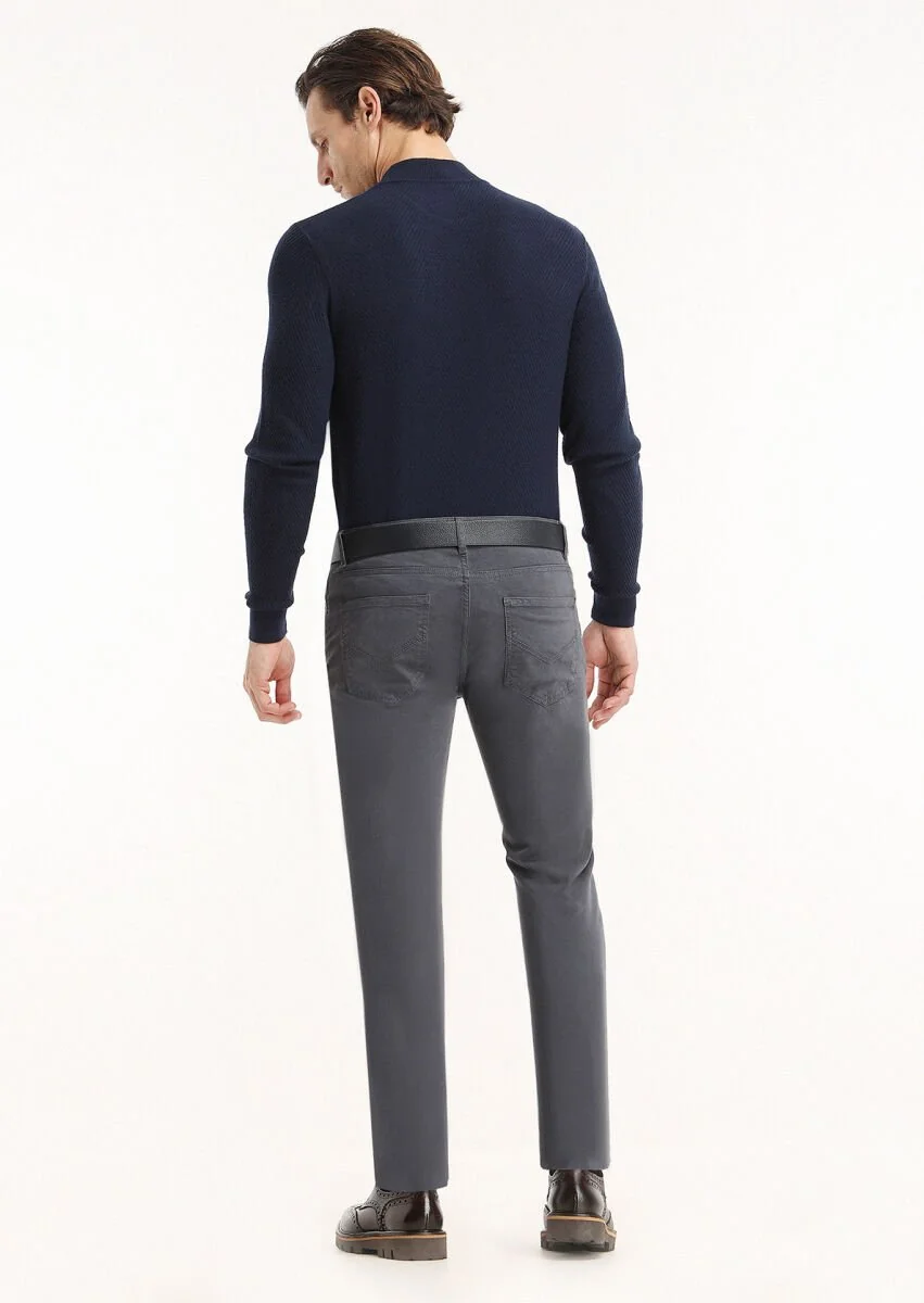 Açık Lacivert Düz Dokuma Slim Fit Casual Pamuk Karışımlı Pantolon - 4