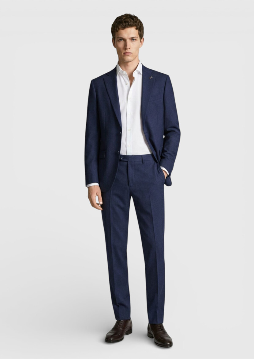 Açık Lacivert Düz Modern Fit %100 Yün Takım Elbise - 1