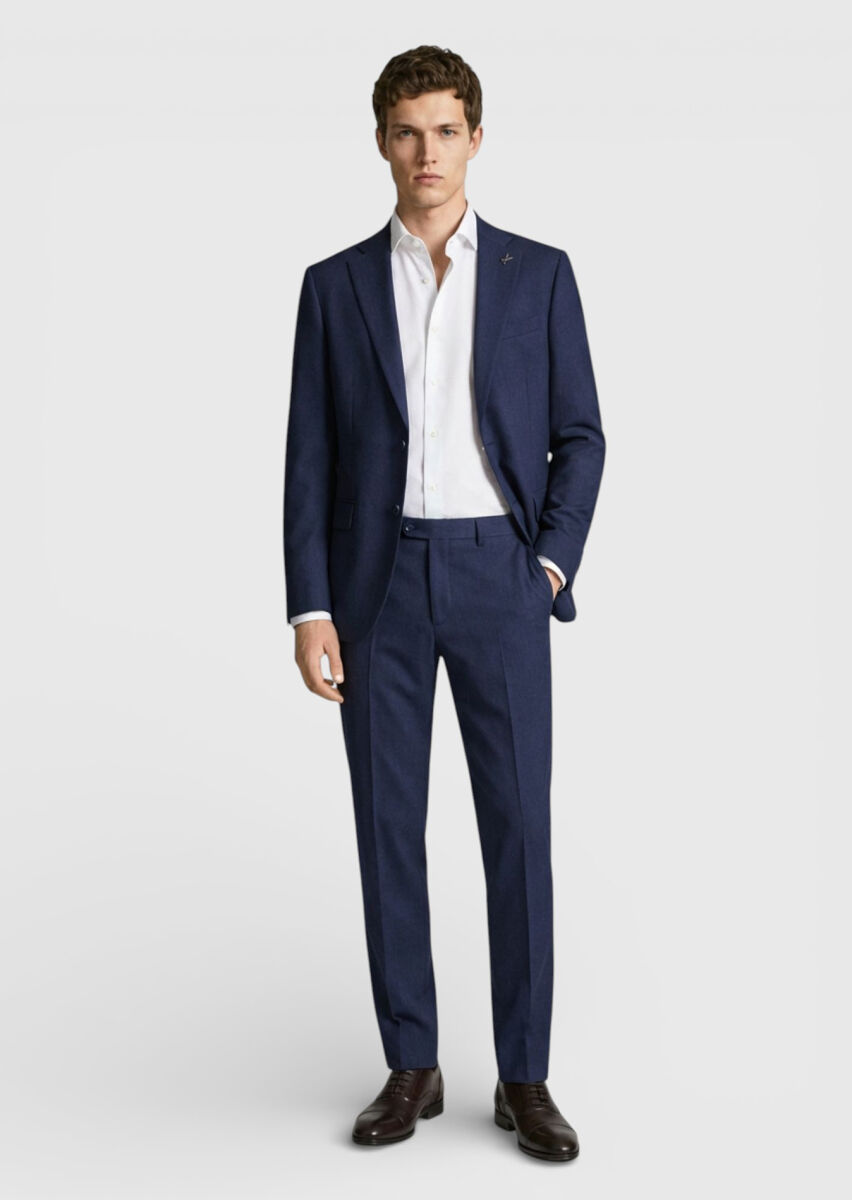 Açık Lacivert Düz Modern Fit %100 Yün Takım Elbise - 1