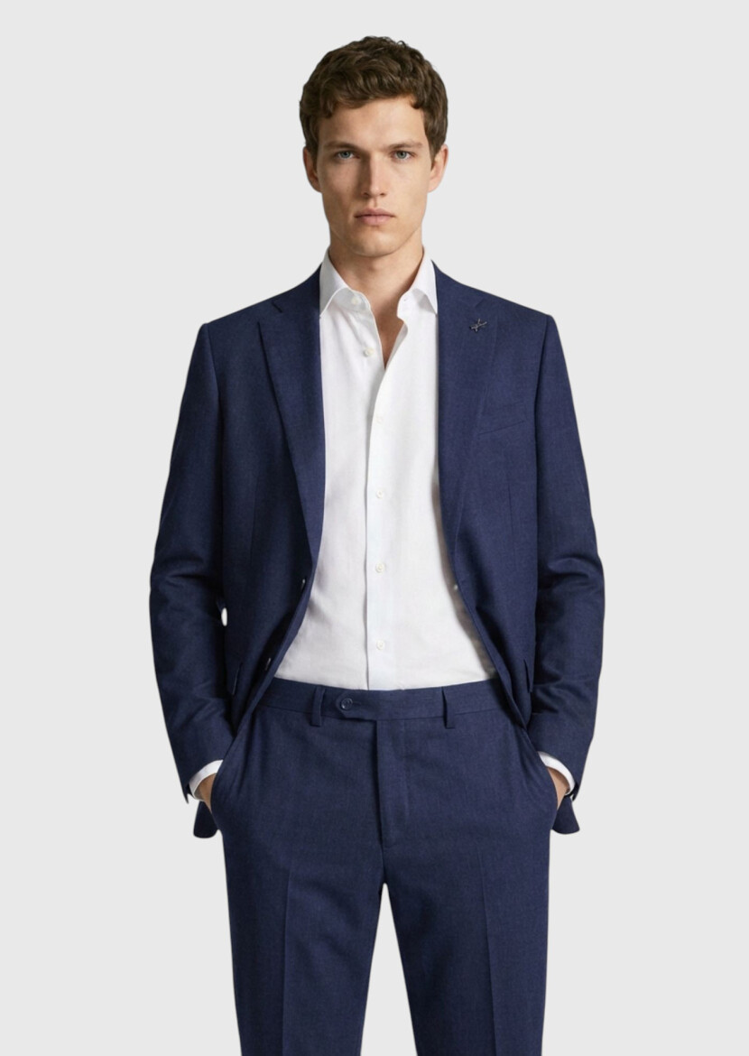 Açık Lacivert Düz Modern Fit %100 Yün Takım Elbise - 3