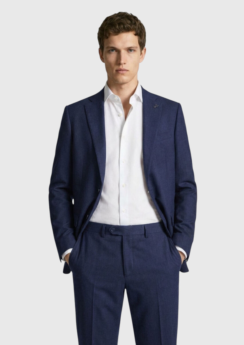 Açık Lacivert Düz Modern Fit %100 Yün Takım Elbise - 3