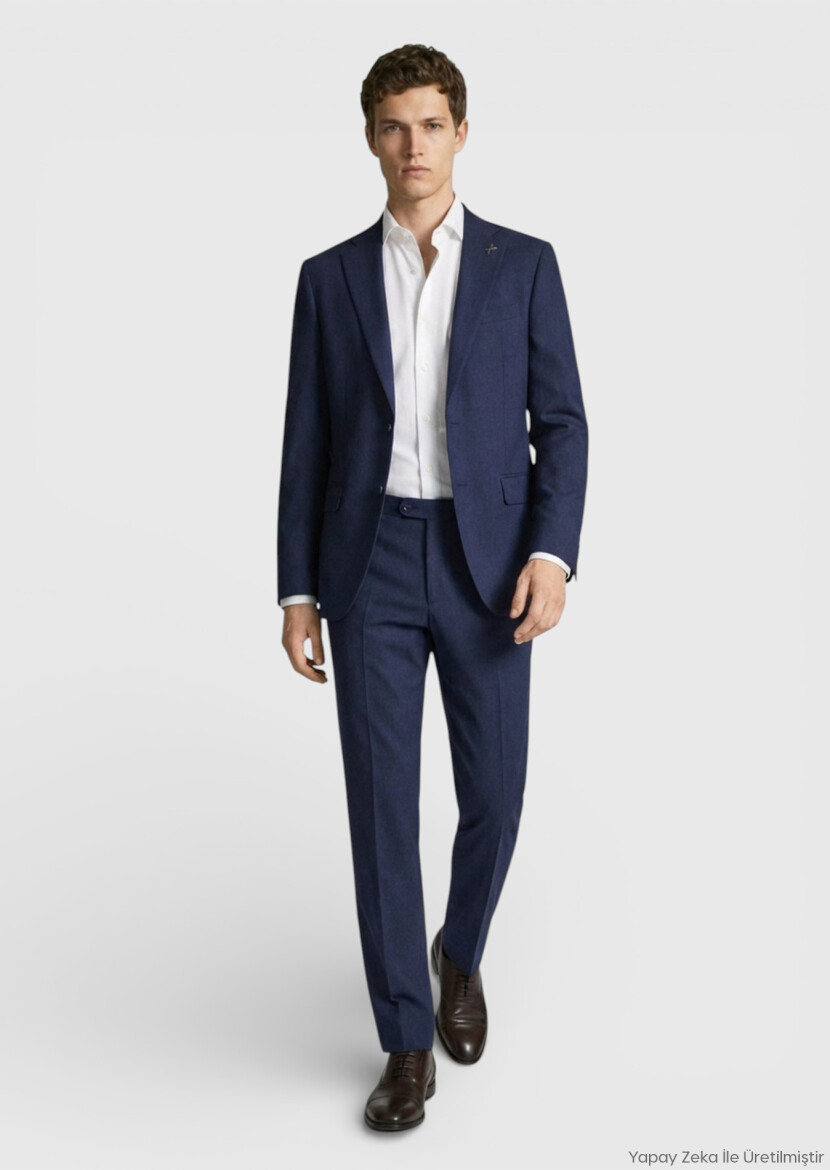 Açık Lacivert Düz Modern Fit %100 Yün Takım Elbise - RAMSEY