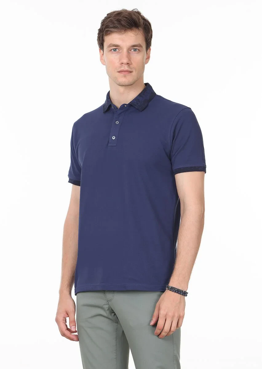 Açık Lacivert Düz Polo Yaka %100 Pamuk T-Shirt - 1