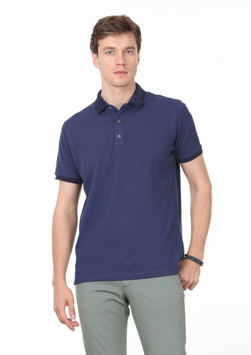 Açık Lacivert Düz Polo Yaka %100 Pamuk T-Shirt 