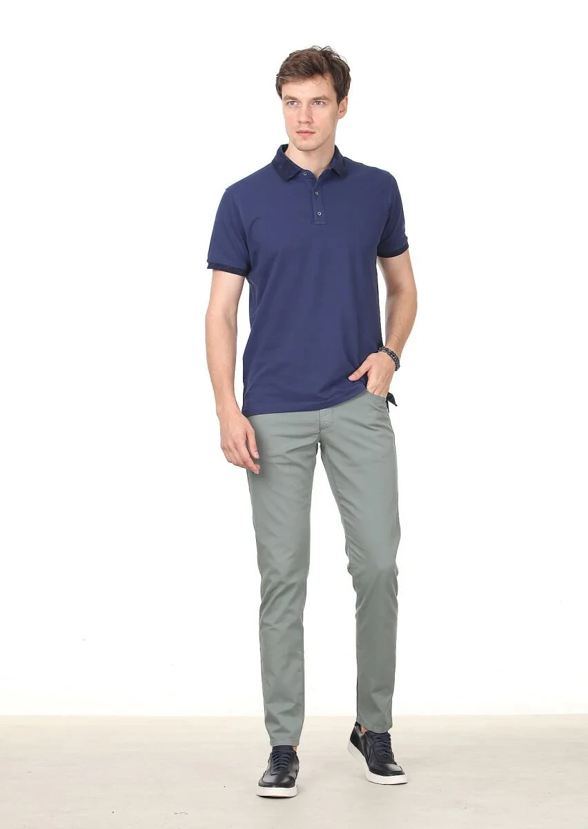 Açık Lacivert Düz Polo Yaka %100 Pamuk T-Shirt - 3