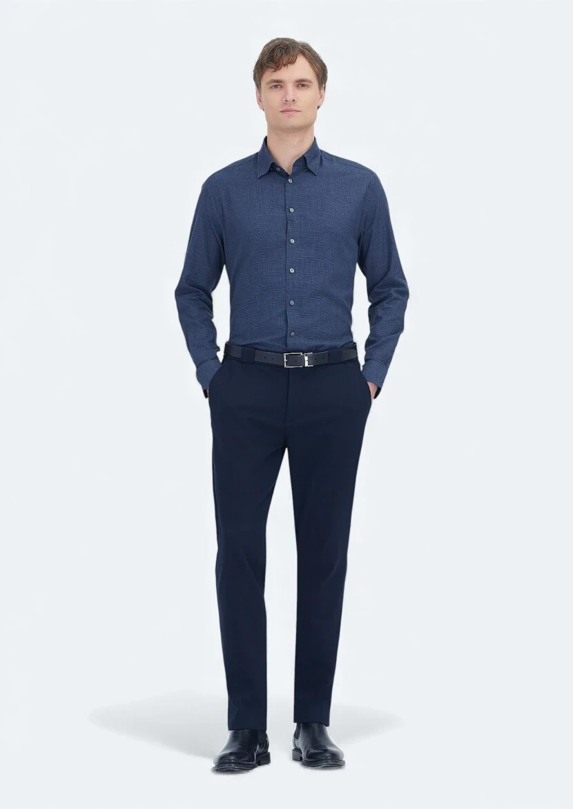 Açık Lacivert Kareli Casual Fit Dokuma Casual %100 Pamuk Gömlek - RAMSEY