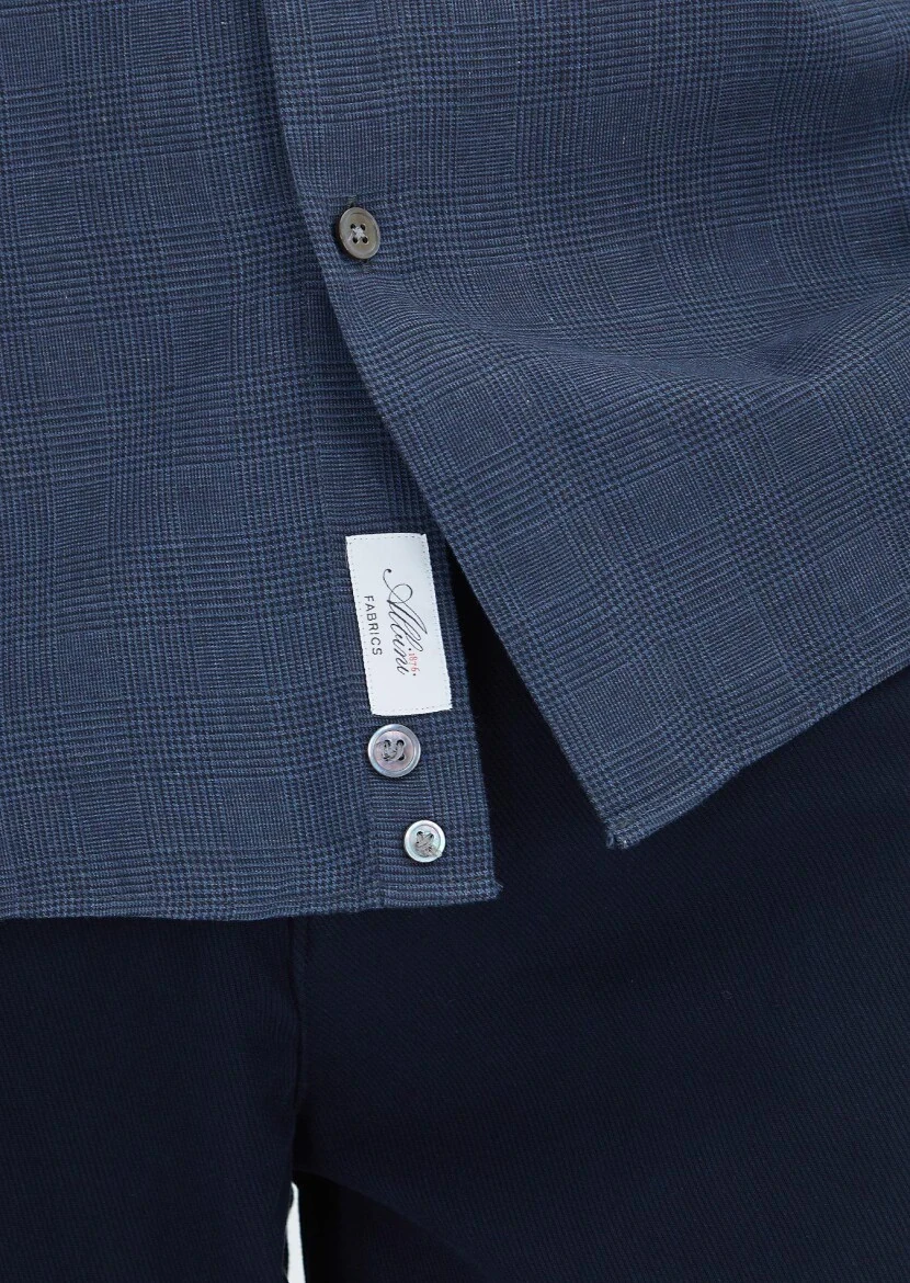 Açık Lacivert Kareli Casual Fit Dokuma Casual %100 Pamuk Gömlek - 5