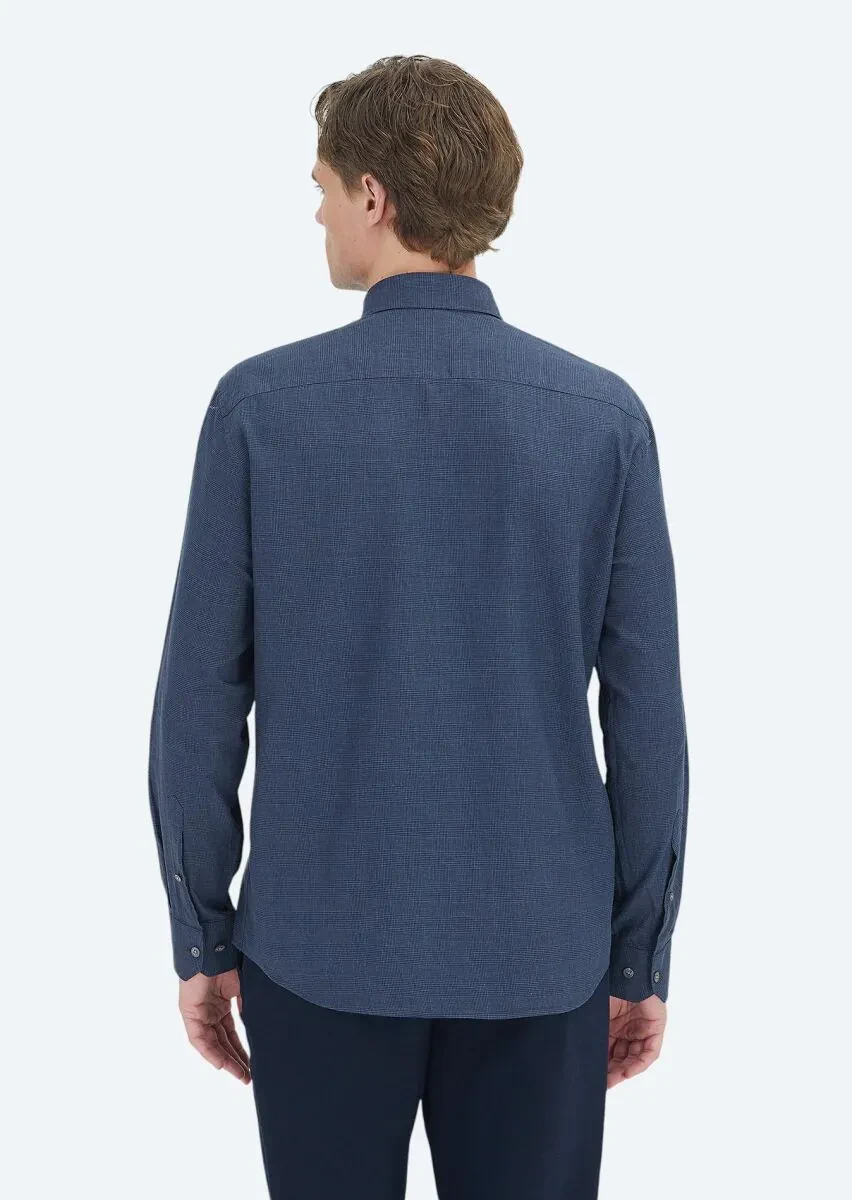 Açık Lacivert Kareli Casual Fit Dokuma Casual %100 Pamuk Gömlek - 6