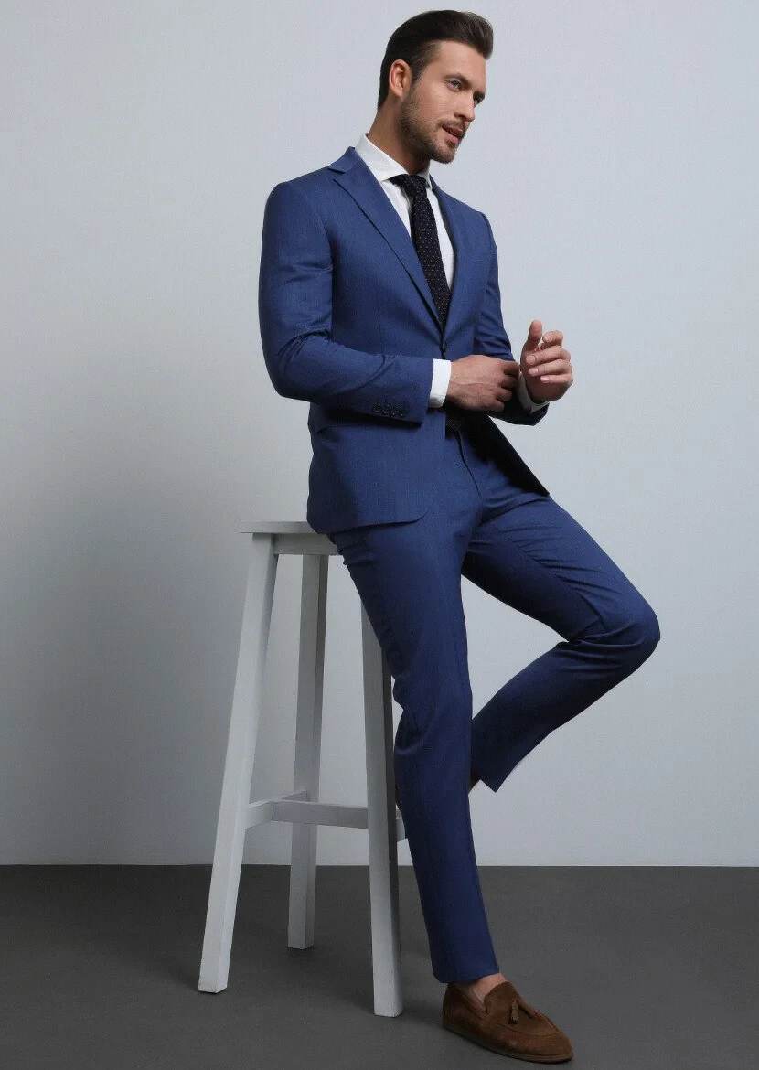 Açık Lacivert Mikro Modern Fit Yün Karışımlı Takım Elbise - 2