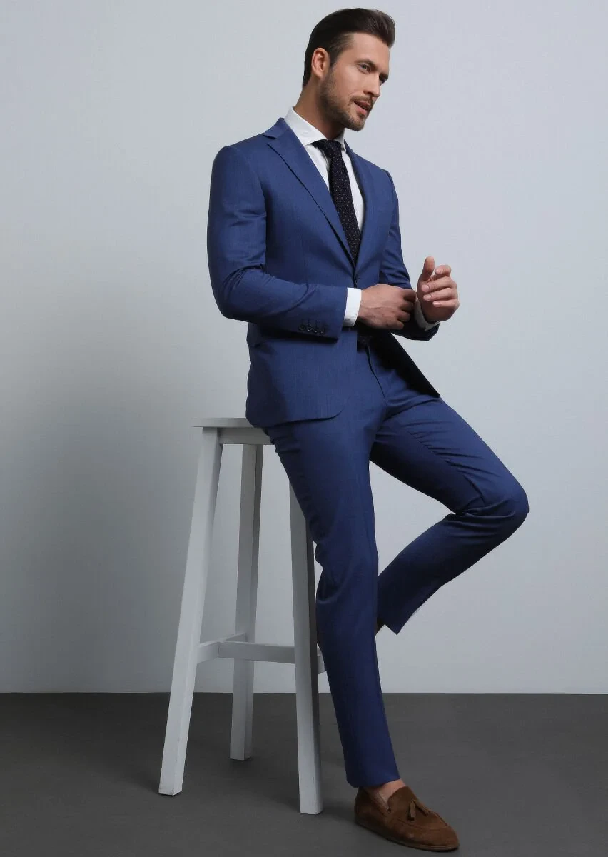 Açık Lacivert Mikro Modern Fit Yün Karışımlı Takım Elbise - 2