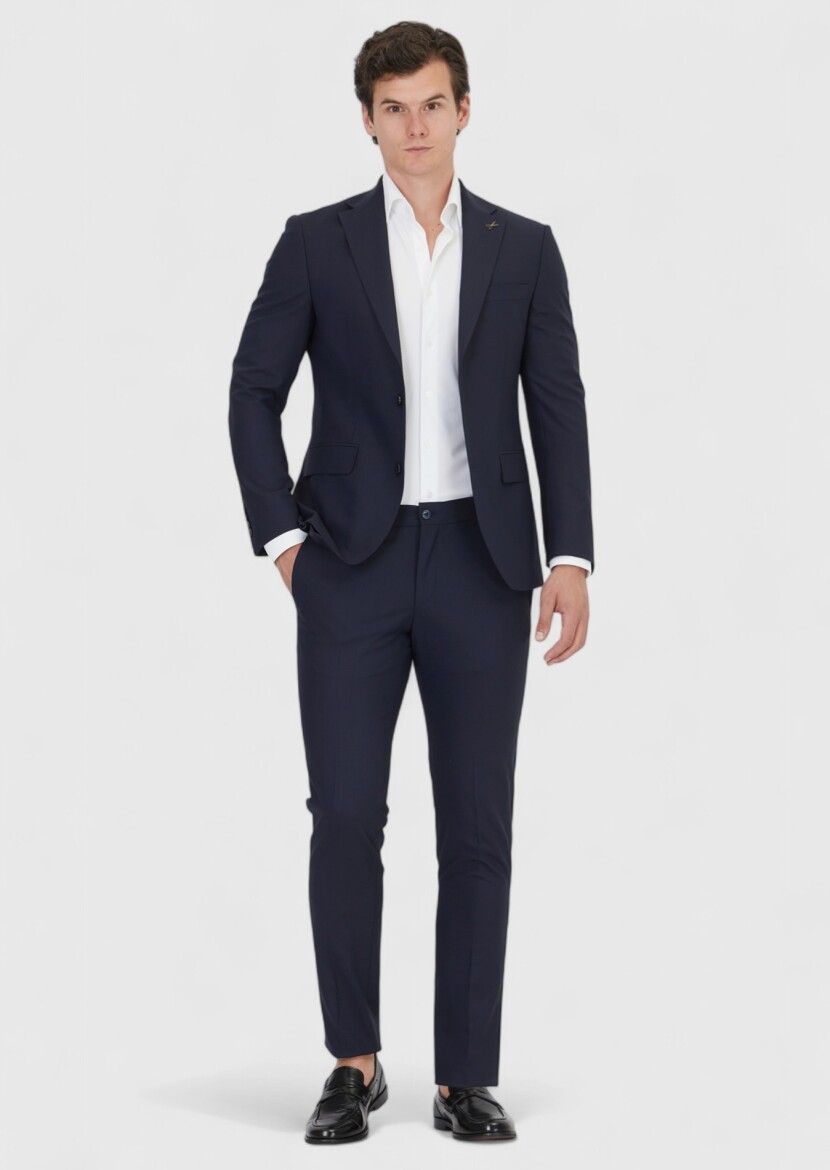 Açık Lacivert Mikro Modern Fit Yün Karışımlı Takım Elbise 