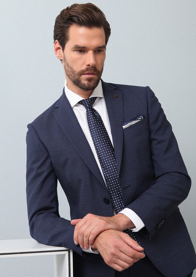 Açık Lacivert Mikro Zeroweight Slim Fit %100 Yün Takım Elbise - 1