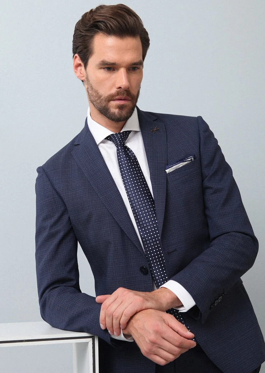 Açık Lacivert Mikro Zeroweight Slim Fit %100 Yün Takım Elbise - 1