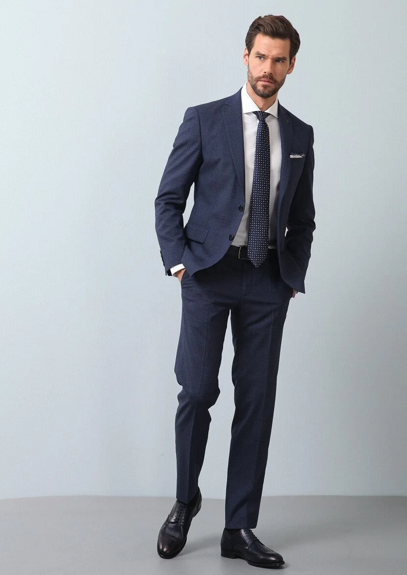 Açık Lacivert Mikro Zeroweight Slim Fit %100 Yün Takım Elbise - 4