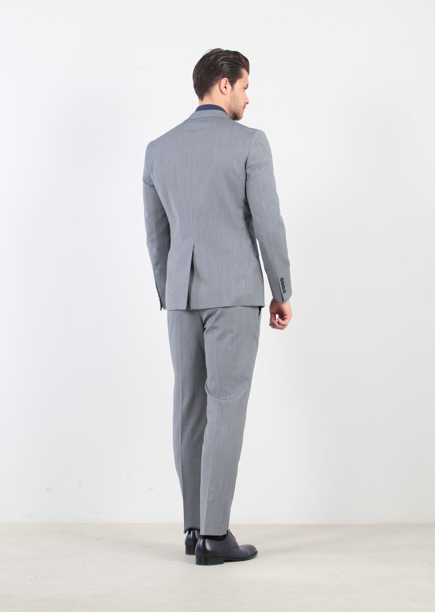 Açık Lacivert Mikro Zeroweight Slim Fit Yün Karışımlı Takım Elbise - 4