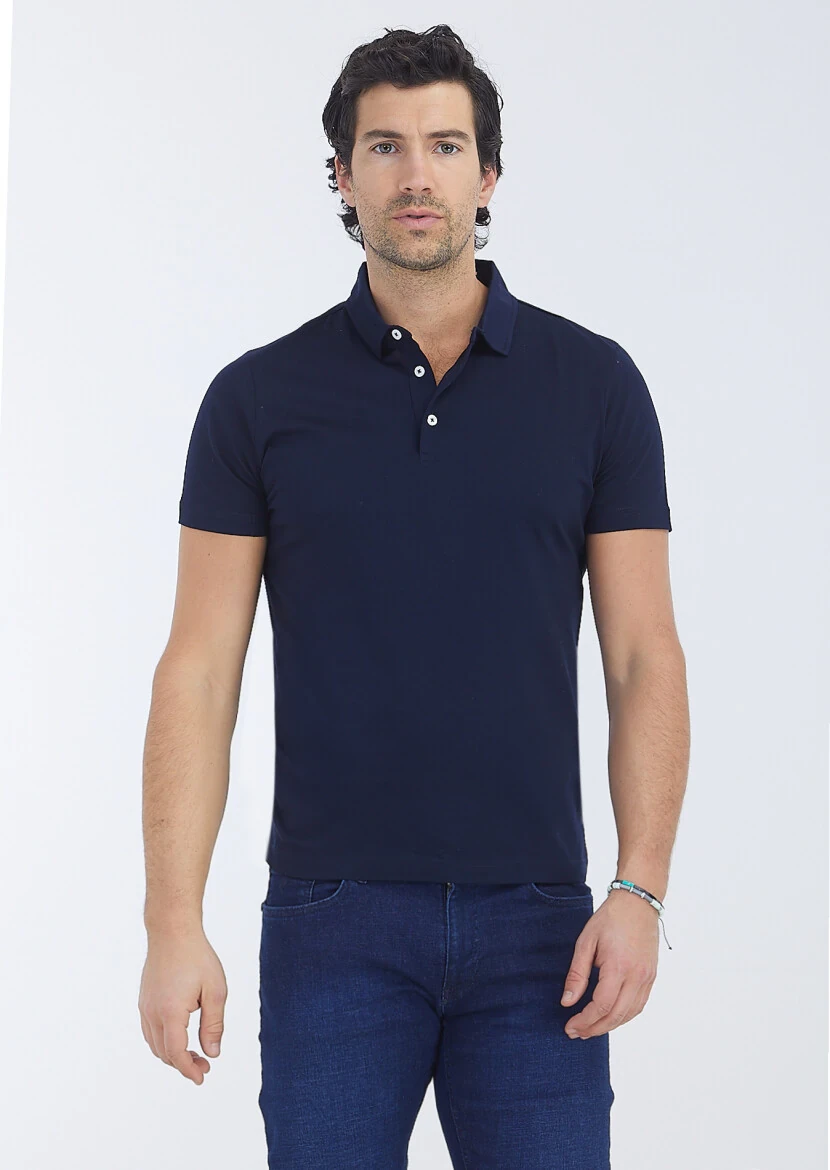 Açık Lacivert Polo Yaka %100 Pamuk T-Shirt 
