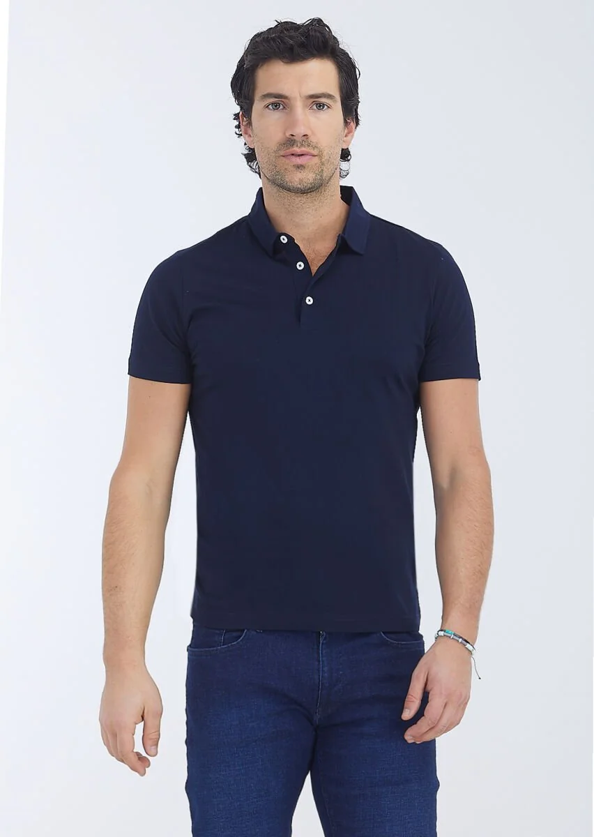 Açık Lacivert Polo Yaka %100 Pamuk T-Shirt - 2