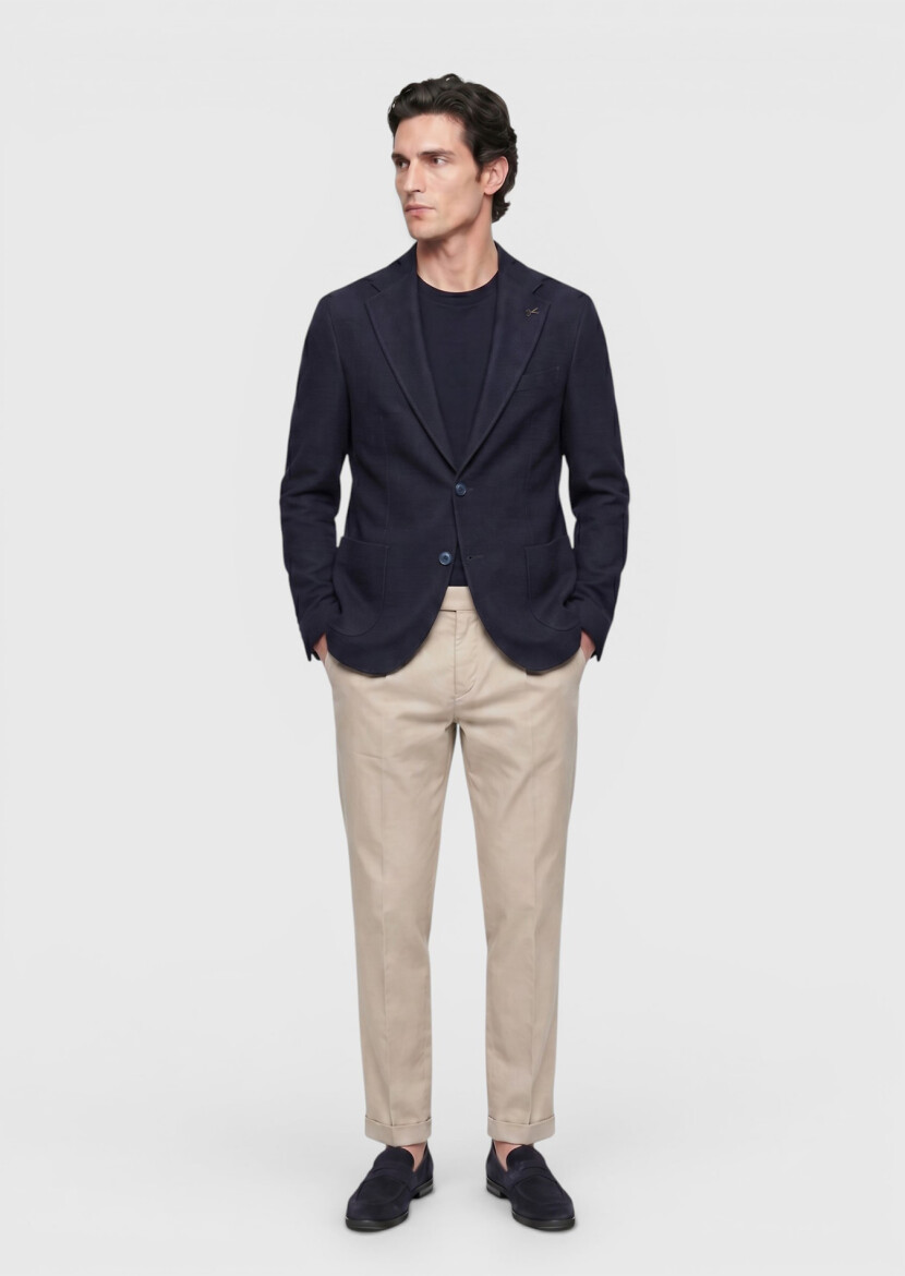 Açık Lacivert Shirt Shoulder Slim Fit Yün Karışımlı Ceket - 3