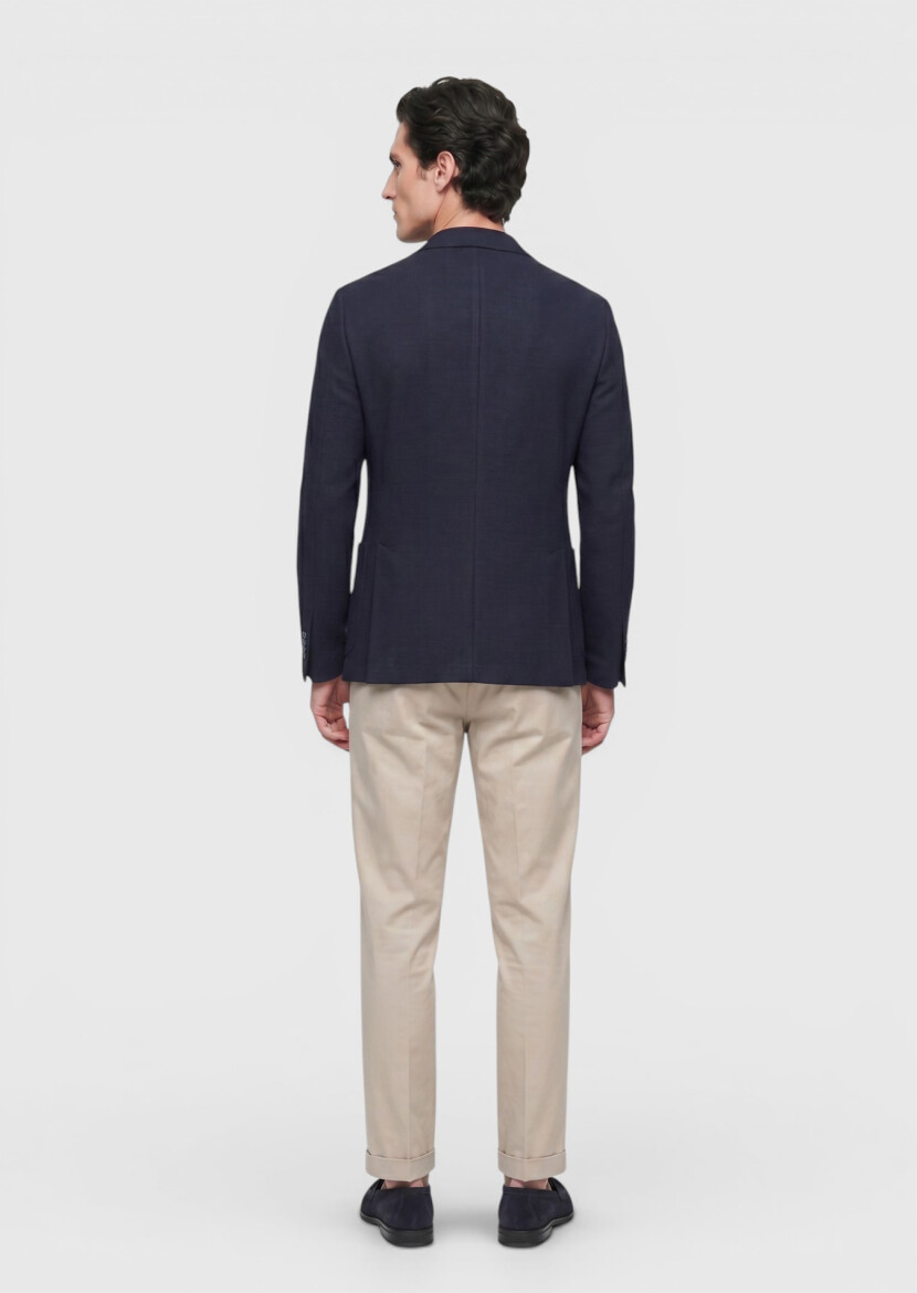 Açık Lacivert Shirt Shoulder Slim Fit Yün Karışımlı Ceket - 5
