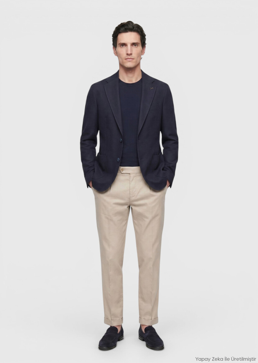 Açık Lacivert Shirt Shoulder Slim Fit Yün Karışımlı Ceket - RAMSEY