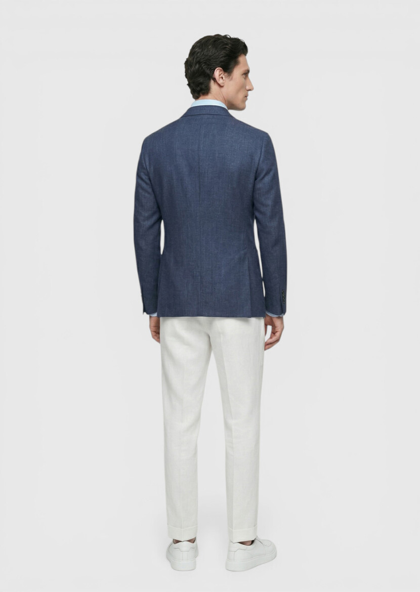 Açık Lacivert Zeroweight Slim Fit %100 Keten Ceket - 4