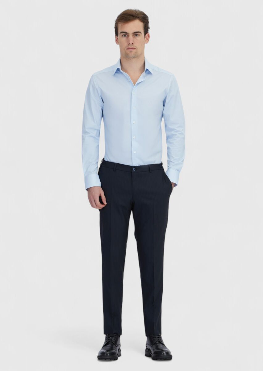 Açık Mavi Baskılı Regular Fit Klasik Pamuk Karışımlı Gömlek - 2