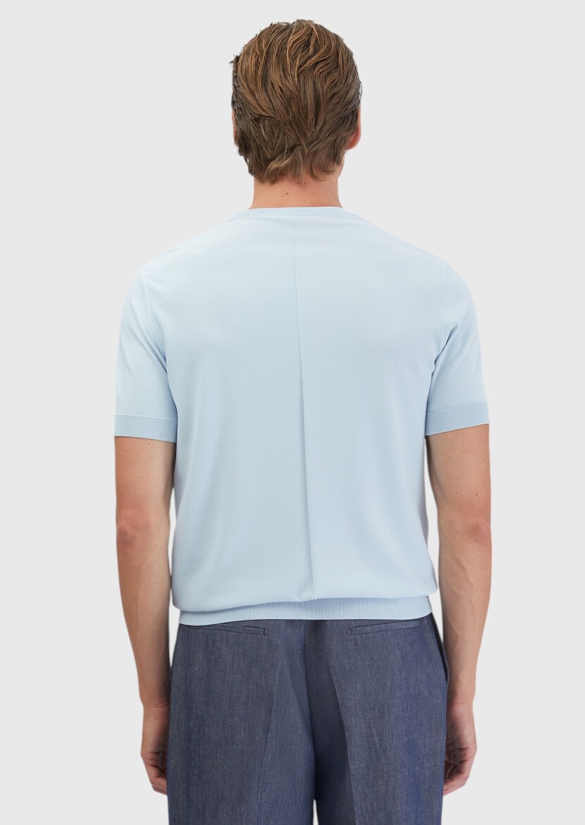 Açık Mavi Bisiklet Yaka Jakarlı Triko - 5
