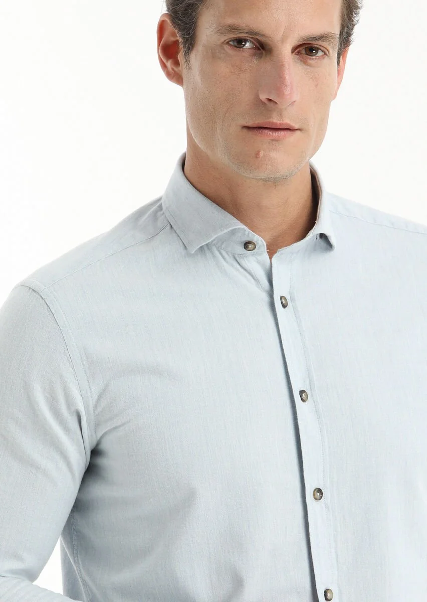 Açık Mavi Çizgili Regular Fit Dokuma Casual %100 Pamuk Gömlek - 3