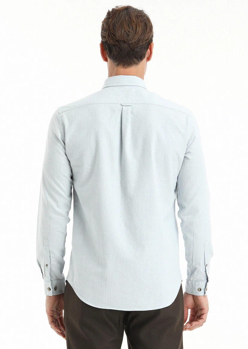 Açık Mavi Çizgili Regular Fit Dokuma Casual %100 Pamuk Gömlek - 5