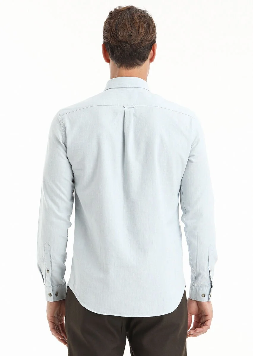 Açık Mavi Çizgili Regular Fit Dokuma Casual %100 Pamuk Gömlek - 5